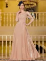 Immaculate A-Line Chiffon Applique V-Neck 3/4 Sleeves Floor-Length Mother of the Bride Dress