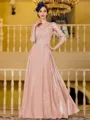 Immaculate A-Line Chiffon Applique V-Neck 3/4 Sleeves Floor-Length Mother of the Bride Dress