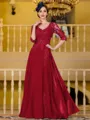 Immaculate A-Line Chiffon Applique V-Neck 3/4 Sleeves Floor-Length Mother of the Bride Dress