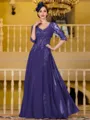 Immaculate A-Line Chiffon Applique V-Neck 3/4 Sleeves Floor-Length Mother of the Bride Dress