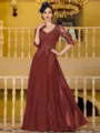 Immaculate A-Line Chiffon Applique V-Neck 3/4 Sleeves Floor-Length Mother of the Bride Dress