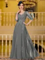 Immaculate A-Line Chiffon Applique V-Neck 3/4 Sleeves Floor-Length Mother of the Bride Dress