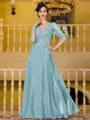 Immaculate A-Line Chiffon Applique V-Neck 3/4 Sleeves Floor-Length Mother of the Bride Dress