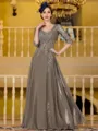 Immaculate A-Line Chiffon Applique V-Neck 3/4 Sleeves Floor-Length Mother of the Bride Dress