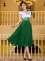 Charming A-Line Chiffon Applique V-Neck Short Sleeves Tea-Length Mother of the Bride Dress