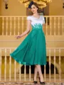 Charming A-Line Chiffon Applique V-Neck Short Sleeves Tea-Length Mother of the Bride Dress