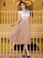 Charming A-Line Chiffon Applique V-Neck Short Sleeves Tea-Length Mother of the Bride Dress