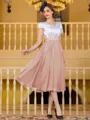 Charming A-Line Chiffon Applique V-Neck Short Sleeves Tea-Length Mother of the Bride Dress