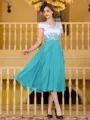 Charming A-Line Chiffon Applique V-Neck Short Sleeves Tea-Length Mother of the Bride Dress