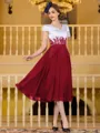 Charming A-Line Chiffon Applique V-Neck Short Sleeves Tea-Length Mother of the Bride Dress