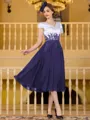 Charming A-Line Chiffon Applique V-Neck Short Sleeves Tea-Length Mother of the Bride Dress