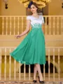 Charming A-Line Chiffon Applique V-Neck Short Sleeves Tea-Length Mother of the Bride Dress