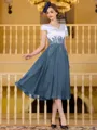 Charming A-Line Chiffon Applique V-Neck Short Sleeves Tea-Length Mother of the Bride Dress