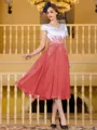 Charming A-Line Chiffon Applique V-Neck Short Sleeves Tea-Length Mother of the Bride Dress