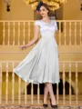 Charming A-Line Chiffon Applique V-Neck Short Sleeves Tea-Length Mother of the Bride Dress