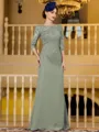 Noble Sheath Chiffon Applique Bateau 3/4 Sleeves Floor-Length Mother of the Bride Dress