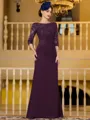 Noble Sheath Chiffon Applique Bateau 3/4 Sleeves Floor-Length Mother of the Bride Dress