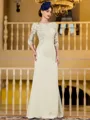 Noble Sheath Chiffon Applique Bateau 3/4 Sleeves Floor-Length Mother of the Bride Dress