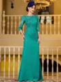 Noble Sheath Chiffon Applique Bateau 3/4 Sleeves Floor-Length Mother of the Bride Dress