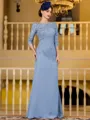 Noble Sheath Chiffon Applique Bateau 3/4 Sleeves Floor-Length Mother of the Bride Dress