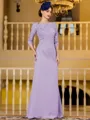 Noble Sheath Chiffon Applique Bateau 3/4 Sleeves Floor-Length Mother of the Bride Dress