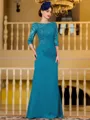 Noble Sheath Chiffon Applique Bateau 3/4 Sleeves Floor-Length Mother of the Bride Dress