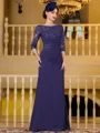 Noble Sheath Chiffon Applique Bateau 3/4 Sleeves Floor-Length Mother of the Bride Dress
