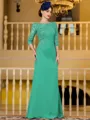 Noble Sheath Chiffon Applique Bateau 3/4 Sleeves Floor-Length Mother of the Bride Dress