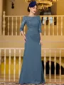 Noble Sheath Chiffon Applique Bateau 3/4 Sleeves Floor-Length Mother of the Bride Dress
