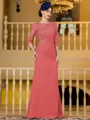 Noble Sheath Chiffon Applique Bateau 3/4 Sleeves Floor-Length Mother of the Bride Dress