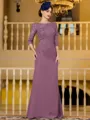 Noble Sheath Chiffon Applique Bateau 3/4 Sleeves Floor-Length Mother of the Bride Dress