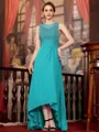 Radiant A-Line Chiffon Applique Scoop Sleeveless Asymmetrical Mother of the Bride Dress