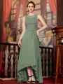 Radiant A-Line Chiffon Applique Scoop Sleeveless Asymmetrical Mother of the Bride Dress