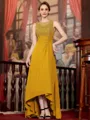 Radiant A-Line Chiffon Applique Scoop Sleeveless Asymmetrical Mother of the Bride Dress