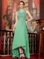 Radiant A-Line Chiffon Applique Scoop Sleeveless Asymmetrical Mother of the Bride Dress