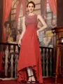 Radiant A-Line Chiffon Applique Scoop Sleeveless Asymmetrical Mother of the Bride Dress