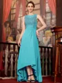 Radiant A-Line Chiffon Applique Scoop Sleeveless Asymmetrical Mother of the Bride Dress
