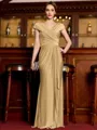 Statuesque Sheath Jersey Ruched V-Neck Short Sleeves Floor-Length Mother of the Bride Dress