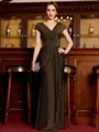 Statuesque Sheath Jersey Ruched V-Neck Short Sleeves Floor-Length Mother of the Bride Dress