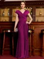 Statuesque Sheath Jersey Ruched V-Neck Short Sleeves Floor-Length Mother of the Bride Dress