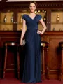 Statuesque Sheath Jersey Ruched V-Neck Short Sleeves Floor-Length Mother of the Bride Dress