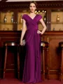 Statuesque Sheath Jersey Ruched V-Neck Short Sleeves Floor-Length Mother of the Bride Dress