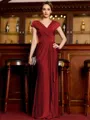 Statuesque Sheath Jersey Ruched V-Neck Short Sleeves Floor-Length Mother of the Bride Dress