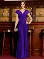 Statuesque Sheath Jersey Ruched V-Neck Short Sleeves Floor-Length Mother of the Bride Dress
