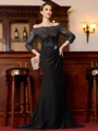 Endearing Sheath Chiffon Applique Off-the-Shoulder 3/4 Sleeves Sweep Train Mother of the Bride Dress