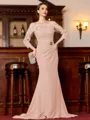 Endearing Sheath Chiffon Applique Off-the-Shoulder 3/4 Sleeves Sweep Train Mother of the Bride Dress