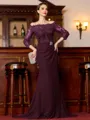 Endearing Sheath Chiffon Applique Off-the-Shoulder 3/4 Sleeves Sweep Train Mother of the Bride Dress