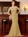 Endearing Sheath Chiffon Applique Off-the-Shoulder 3/4 Sleeves Sweep Train Mother of the Bride Dress