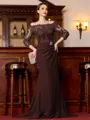 Endearing Sheath Chiffon Applique Off-the-Shoulder 3/4 Sleeves Sweep Train Mother of the Bride Dress