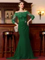Endearing Sheath Chiffon Applique Off-the-Shoulder 3/4 Sleeves Sweep Train Mother of the Bride Dress